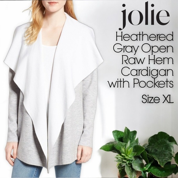 Jolie Sweaters - Jolie Heathered Gray Open Waterfall Raw Hem Cardigan with Pockets